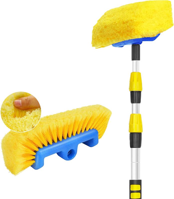 Photo 1 of Anyyion 11 Foot Car Wash Brush, 11 Foot Telescopic Flow Through Car Washing Brush Soft Bristles wash Car, RV, Boat, Solar Panel, Deck, Floor | Bumper Prevents Scratch (11 Foot) (Blue)
