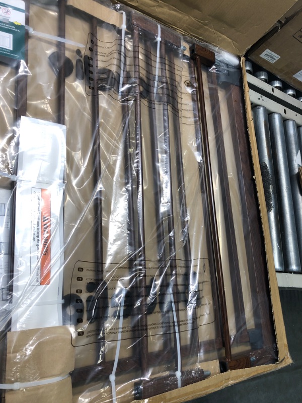 Photo 1 of Babelio Metal Baby Gate with Brown Wood Pattern, 29-40" Easy Install Pressure Mounted Dog Gate, No Drilling, Ideal for Stairs and Doorways, with Wall Protectors and Extenders Vintage Dark Brown Wood Pattern 29-40 Inch (Pack of 1)