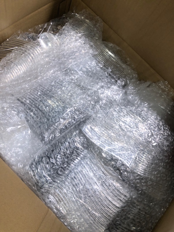 Photo 2 of 700 Piece Silver Dinnerware Set - 200 Silver Rim Plastic Plates - 300 Silver Plastic Silverware - 100 Silver Plastic Cups - 100 Linen Like Silver