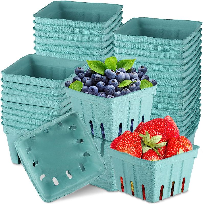 Photo 1 of 150 Pieces Fiber Berry Basket Strawberry Basket Produce Vented Container Farmers Market Basket for Strawberry Fruit Market Farmers Vegetable, Green, 4.3 x 4.3 x 3 Inch

