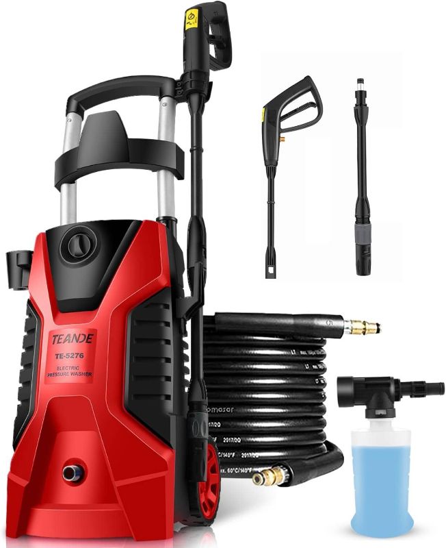 Photo 1 of 2000W Electric Pressure Washer, TEANDE Pressure Washer, 2.2GPM Power Washer Electirc Powered with Adjustable Nozzle &Foam Canon, Electric Power Washer for Car Yard Garden Fence, Red
