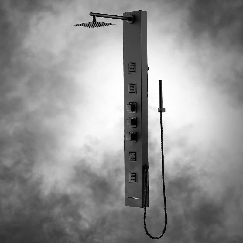 Photo 1 of Achelous Square Rainfall Shower Head Panel System with Thermostatic,Stainless Steel High Pressure Turbo Body Jets Waterfall Shower Tower,Brass Handheld Wand in Matte Black