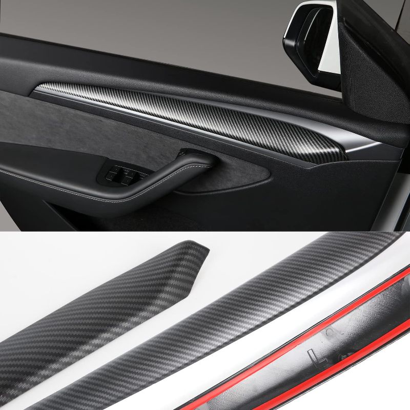 Photo 1 of BMZX Tesla Model 3 Model Y Dash Wrap Door Trim ABS Carbon Fiber Pattern Matte Dashboard Cover Cap Interior Decoration Wrap Kit- Tesla Model 3 Model Y 2020 2021 2022 2023