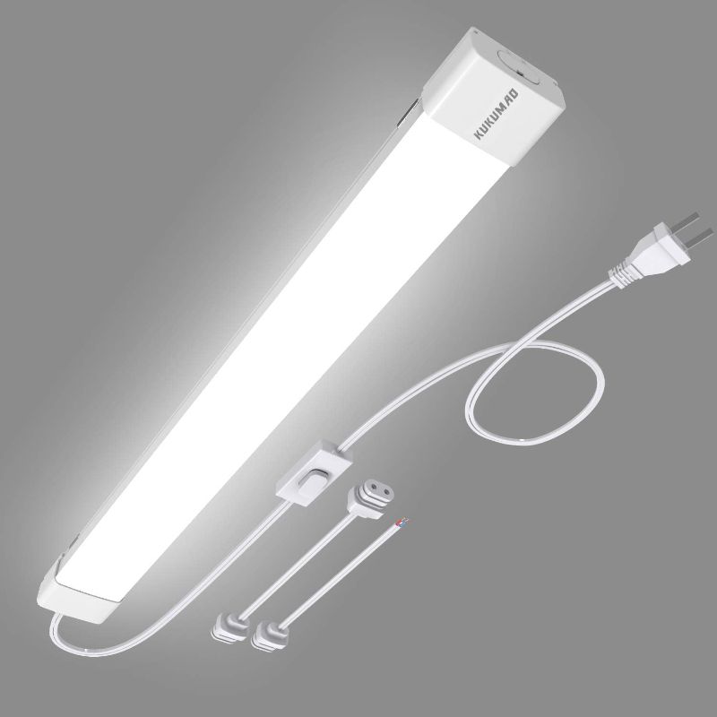 Photo 1 of 5000K LED Ceiling Light Fixture 2Ft with Plug,Triproof LED Tube Light Cabinet Light,18W Linkable Ceiling Light, Closet Light for Garage Kitchen...