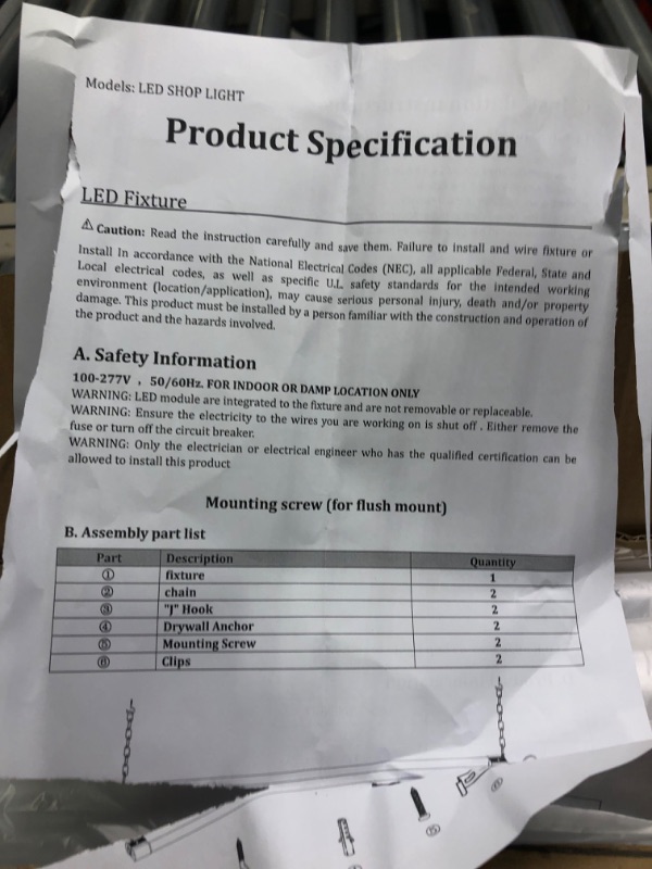 Photo 4 of 4 Pack 4FT LED Shop Light, Linkable Utility Shop Lights, 42W, 5000K Daylight White Shop Light for Garages, Workshops,Hanging or FlushMount, Power Cord W/ Built-in ON/Off Switch, ETL