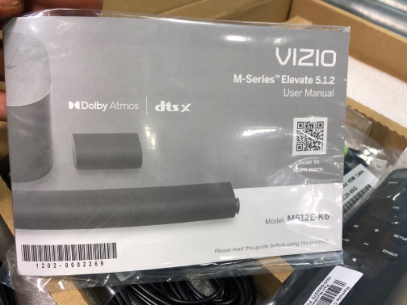 Photo 1 of VIZIO M-Series Elevate 5.1.2 Immersive Sound Bar with 13 High-Performance Speakers, Dolby Atmos, DTS:X, Wireless Subwoofer, Adaptive Height Speakers and Alexa Compatibility, M512E-K6, 2023 Model--NEW IN BOX