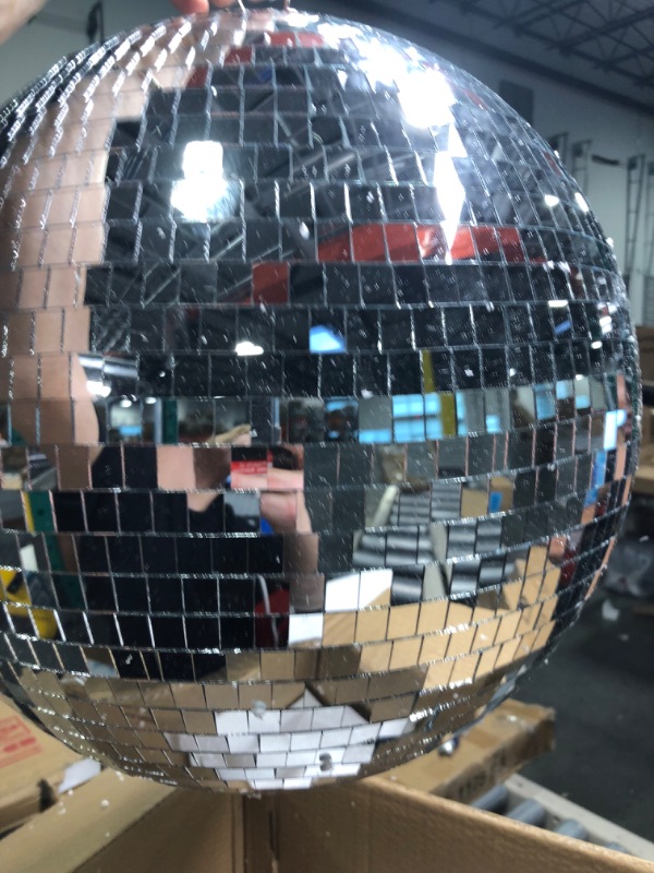 Photo 1 of 16 Inch Large Disco Ball Decorations, 70's 80's 90's Silver Rotating Glass Mirror Ball with Hanging Ring, for Bar DJ Club Stage Lighting Holiday Christmas Party Birthday Wedding Home Business Events…