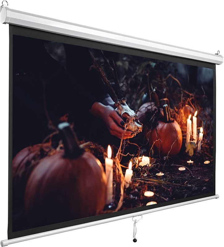 Photo 1 of 72" 16:9 Manual Pull Down Projector Screen Self-Locking Home Meeting Room Classroom Restaurant Bar