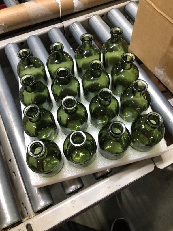 Photo 2 of YOUEON 16 Pack Small Living Bud Vases 8 Oz Green Glass Small Vase Decorative Bottles Small Vintage Flower Bottle Centerpiece for Wedding Reception Home Decor Office Vintage Look