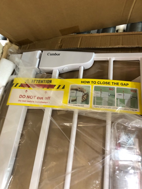 Photo 5 of Mom's Choice Awards Winner-Cumbor 29.5-57" Baby Gate for Stairs, Extra Wide Dog Gate for Doorways, Pressure Mounted Walk Through Safety Child Gate for Kids Toddler, Tall Pet Puppy Fence Gate, White 30.5" Tall x 57" Wide White