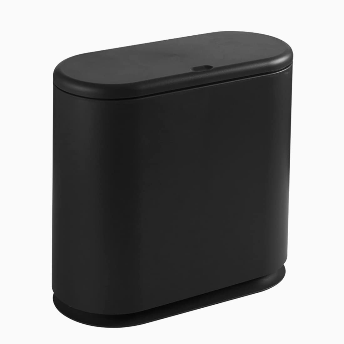 Photo 1 of 10 Liter Slim Trash Can with Press Top Lid, Oval Split Garbage Bin for Home, Office, Bathroom, (Black)
