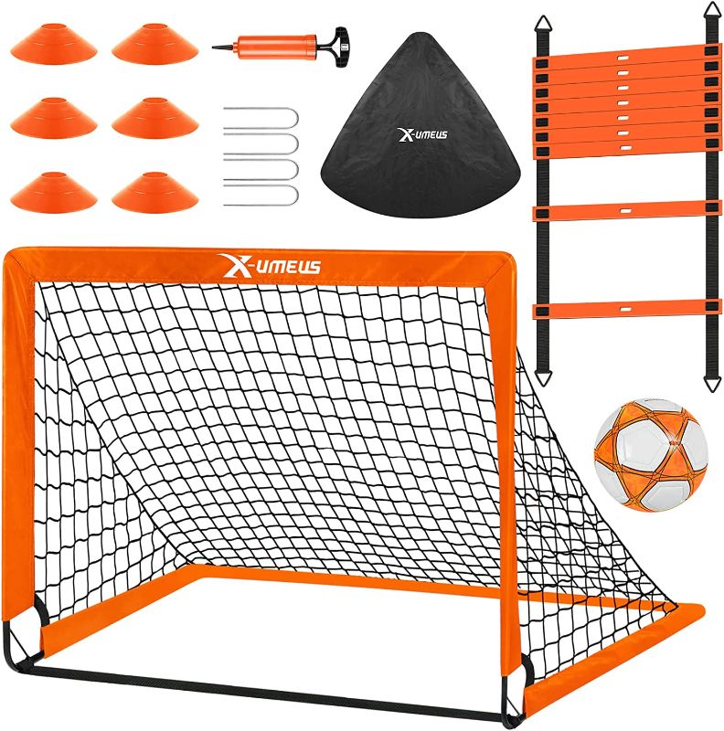 Photo 1 of Kids Soccer Goals for Backyard, 4' x 3' Pop Up Toddler Soccer Goal Training Equipment with Soccer Ball, Agility Ladder and Cones, Portable Soccer Nets for Backyard for Kids Youth Outdoor Sports Games
