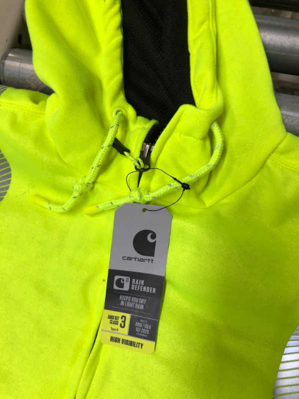 Photo 3 of Carhartt Men's High-Visibility Rain Defender Loose Fit Midweight Thermal-Lined Full-Zip Class 3 Sweatshirt Medium Brite Lime