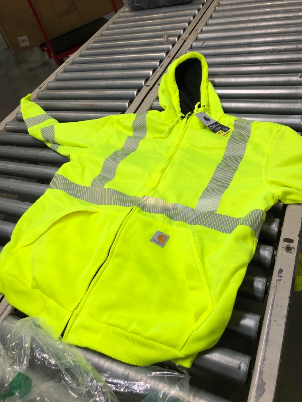 Photo 2 of Carhartt Men's High-Visibility Rain Defender Loose Fit Midweight Thermal-Lined Full-Zip Class 3 Sweatshirt Medium Brite Lime