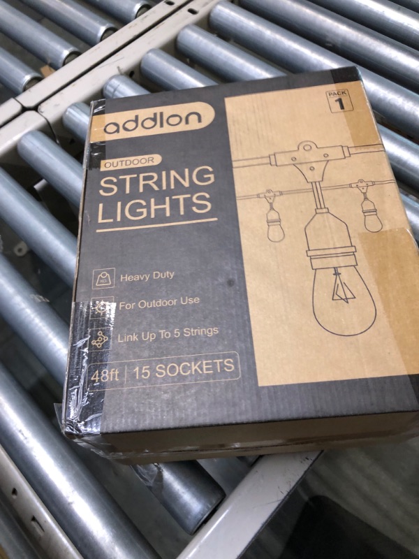 Photo 5 of addlon 48 FT Outdoor String Lights Commercial Grade Weatherproof Strand, 18 Edison Vintage Bulbs(3 Spare), 15 Hanging Sockets, ETL Listed Heavy-Duty Decorative Christmas Lights for Patio Garden 48FT Black