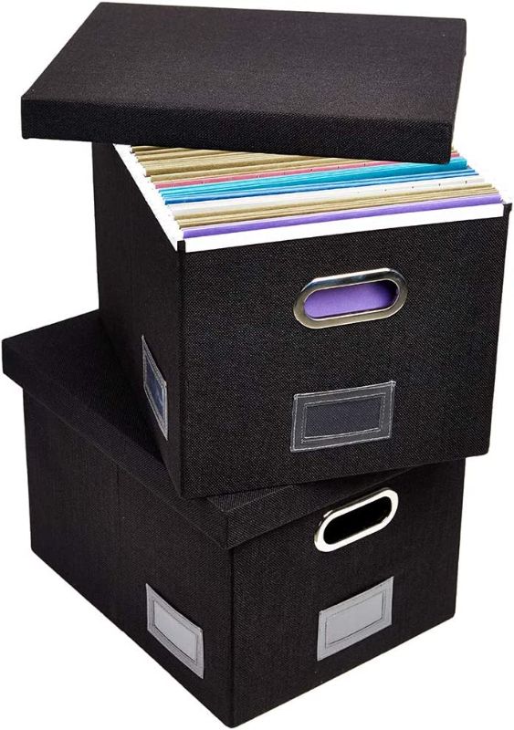 Photo 1 of SUPERJARE File Box for Hanging Files, Set of 2, Storage Office Box with 60 lbs Weight Capacity, Filing Box with Durable MDF Board & Linen Fabric, File Storage Organizer for Letter/Legal - Black
