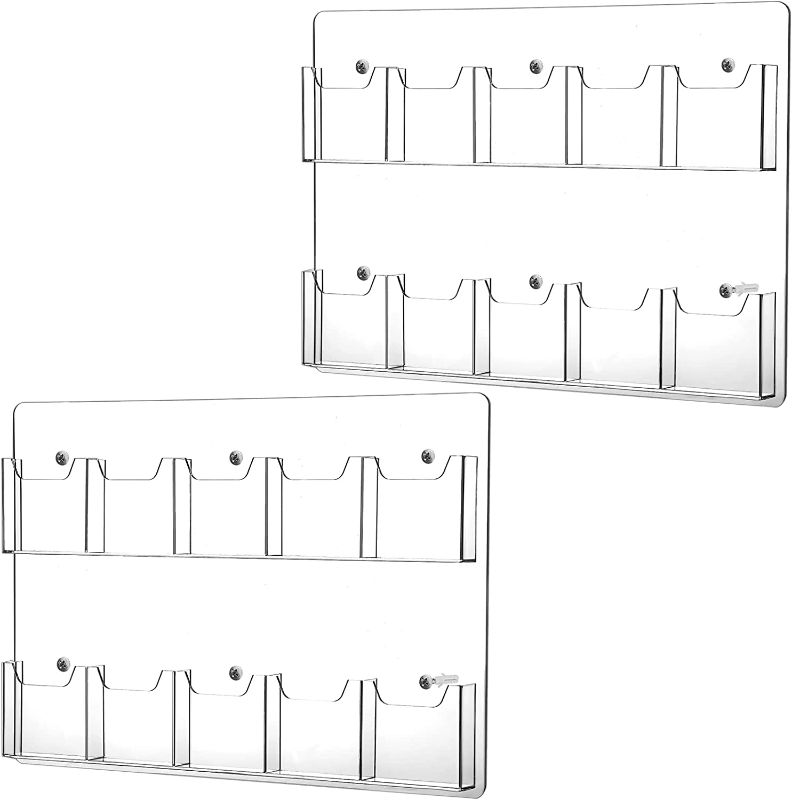 Photo 1 of 2 Pack Acrylic Brochure Pamphlet Holder Wall Mount Clear Brochure Display Holder Plastic Trifold Flyer Rack Literature Storage Rack for Offices Waiting Room (10 Pockets, 15 x 21 Inch)