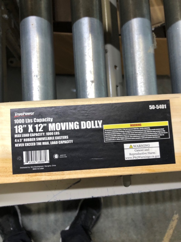 Photo 4 of 50-5401 TruePower 18" X 12" Mover's Dolly, 1000lbs Furniture Appliance, 4 x 3" Rubber Swiveable Casters 18" x 11 3/4" Hardwood