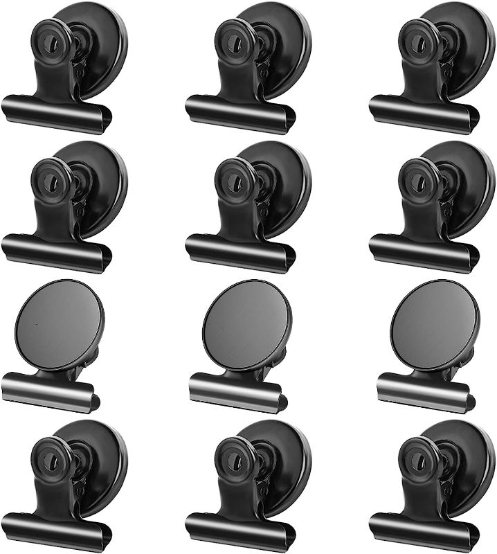 Photo 1 of 12pack Fridge Magnets Refrigerator Magnets Magnetic Clips Heavy Duty Detailed List Display Fasteners on Home& Kitchen (Black, 12)
