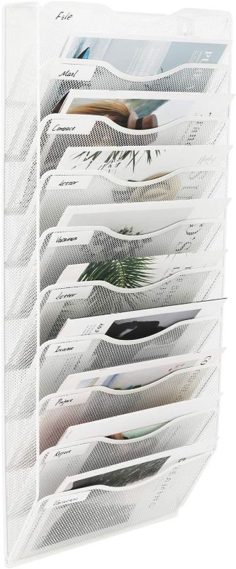 Photo 1 of EasyPAG Office 10 Pocket Wall File Folder Holder Hanging Organizer Magazine Document Paper Rack,White
