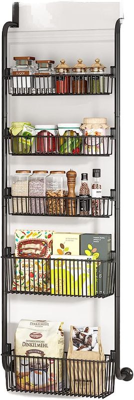 Photo 1 of 1Easylife Over the Door Organizer 5-Tier for Pantry Storage and Organization with 5 Baskets, Heavy-Duty Metal Spice Rack (3x4.72+2x5.9 Width Baskets, Black)
