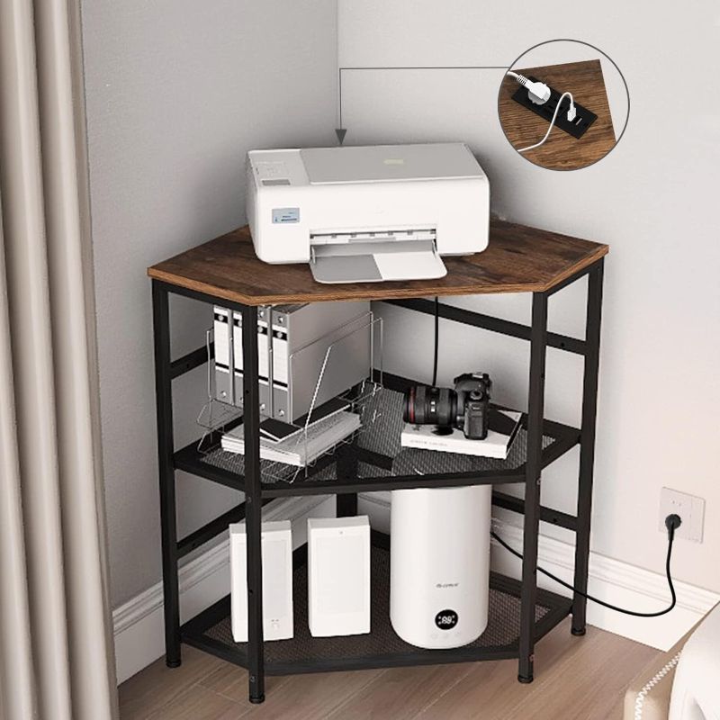 Photo 1 of Corner Printer Stand with Power Outlet Charging Plugs USB Port Adjustable Storage Shelf Computer Tower CPU Stand Holder for Home Office