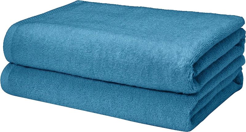 Photo 1 of Amazon Basics 100% Cotton Quick-Dry Bath Towel, 2-Pack, Lake Blue, 54" x 30"