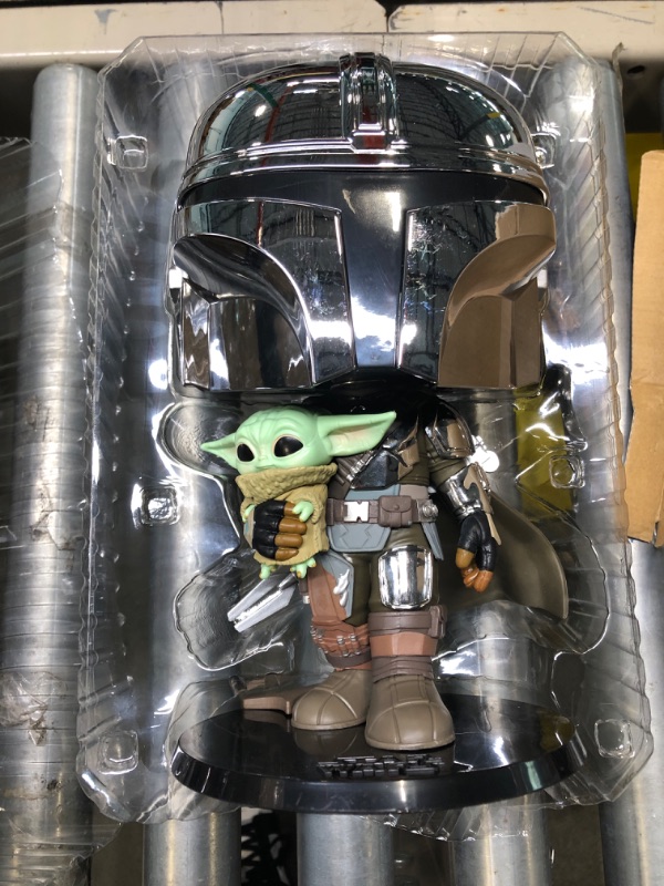 Photo 2 of Pop! Star Wars: The Mandalorian - 10 Inch Chrome Mandalorian with The Child Vinyl Action Figure Funko