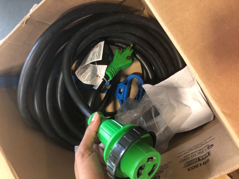 Photo 2 of 30 Amp-125V 25 Foot RV Power Cord, L5-30P Generator Extension Cord, Heavy Duty STW Cord with LED Power Indicator Green, ETL Listed
