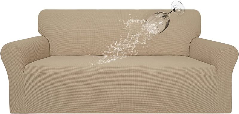 Photo 1 of        Easy-Going 100% Waterproof Couch Cover, Dual Waterproof Sofa Cover, Stretch Jacquard Sofa Slipcover, Leakproof Furniture Protector for Kids, Pets, Dog and Cat (Sofa, Sand)