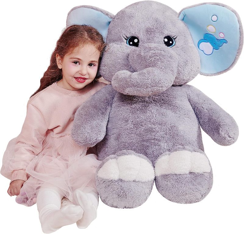 Photo 1 of IKASA Giant Elephant Stuffed Animal Plush Toy,Large Elephant Cute Jumbo Soft Toys,Huge Big Size Fluffy Plushy Fat Oversized Plushie,Gifts for Kids Girls Boy Girlfriend Children (30 inches, Gray)