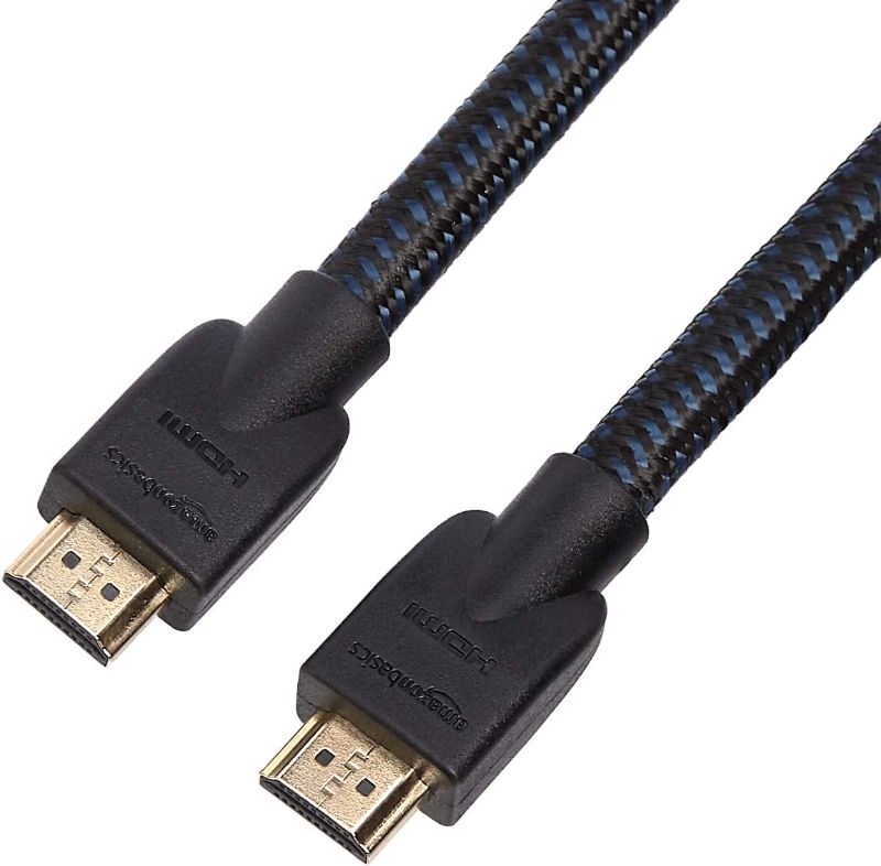 Photo 1 of Amazon Basics HDMI Cable, 18Gbps High-Speed, 4K@60Hz, 2160p, Nylon-Braided Cord, Ethernet Ready, 15 Foot, Nylon
