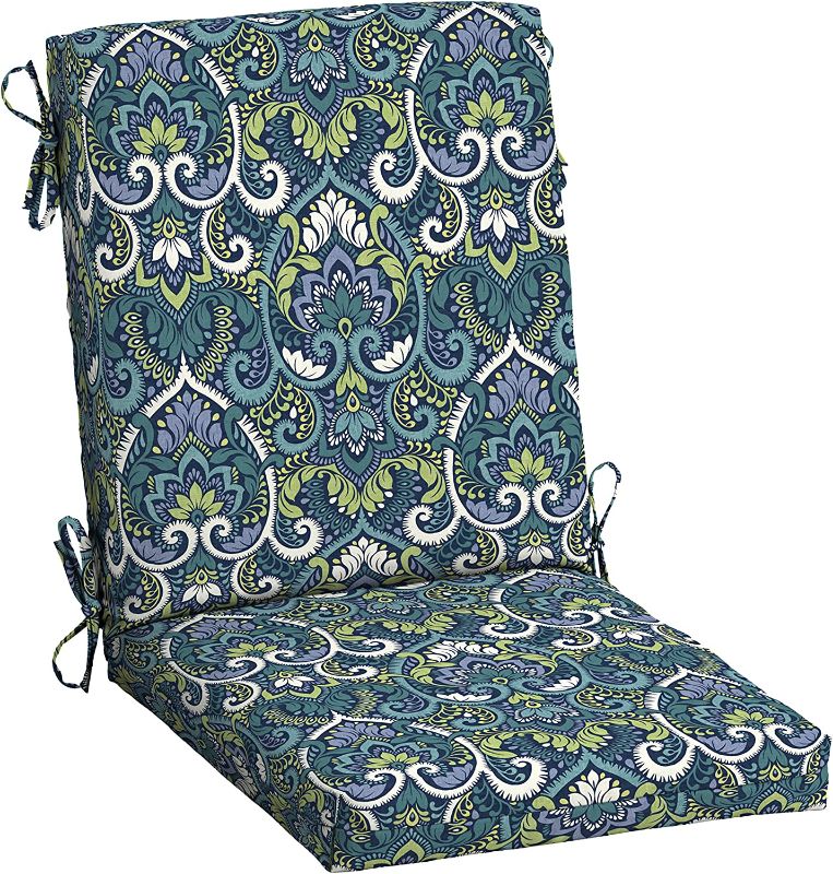 Photo 1 of Arden Selections Outdoor Dining Chair Cushion 20 x 20, Sapphire Aurora Blue Damask