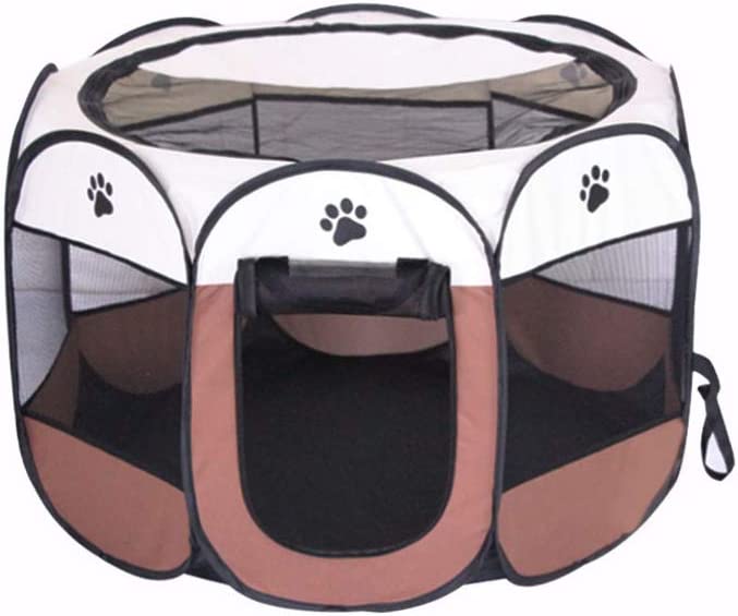 Photo 1 of BODISEINT Portable Pet Playpen, Dog Playpen Foldable Pet Exercise Pen Tents Dog Kennel House Playground for Puppy Dog Yorkie Cat Bunny Indoor Outdoor Travel Camping Use (Medium, Coffee - Beige)