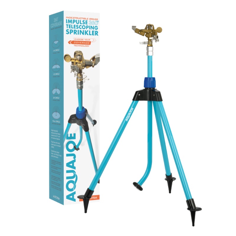 Photo 1 of Aqua Joe AJ-IST39BM Indestructible Series Brass Impulse Sprinkler w/Extendable Tripod up to 39 Inches 39-Inch Max Extendable