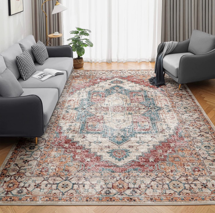 Photo 1 of Area Rug Living Room Rugs: 8x10 feet Large Soft Bedroom Carpet Non Shedding Washable Farmhouse Boho Moroccan Throw Accent Rug for Kitchen Dining Room Home Office Under Table Floor - Red/Brown
