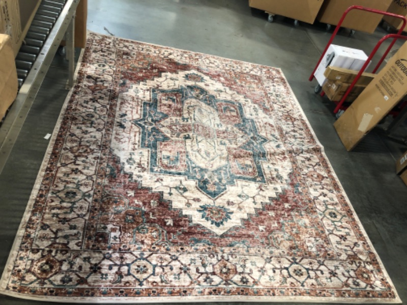 Photo 1 of Area Rug Living Room Rugs: 8x10 feet Large Soft Bedroom Carpet Non Shedding Washable Farmhouse Boho Moroccan Throw Accent Rug for Kitchen Dining Room Home Office Under Table Floor - Red/Brown