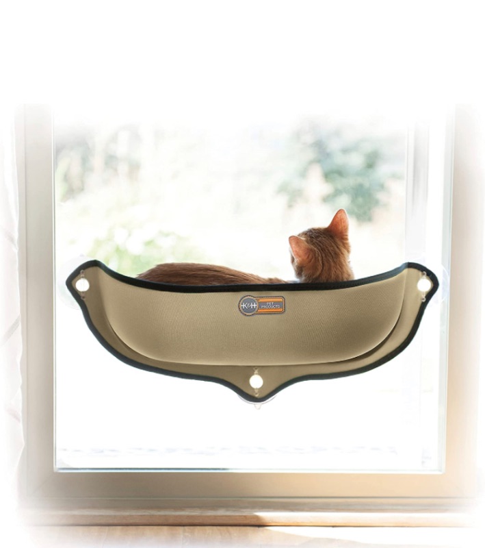 Photo 1 of K&H Pet Products EZ Mount Window Mounted Cat Bed, Cat Window Hammock, Sturdy Cat Window Perch, Cat Window Bed Cat Furniture - Tan Cat Window Bed