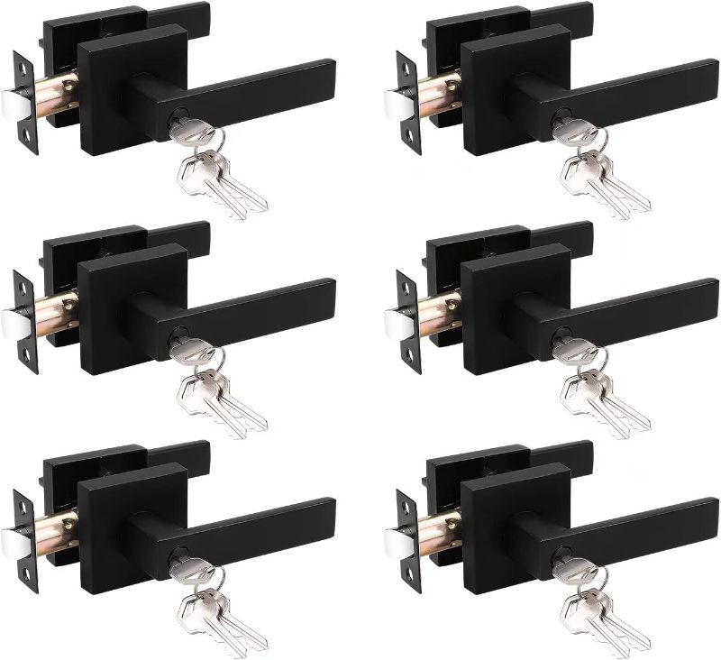Photo 1 of 6 Pack Probrico Interior Bedroom Entrance Door Lever Doorknobs Door Lock One Keyway Entry Keyed Alike Same Key Entrance Lockset in Black Each with 3 Keys
