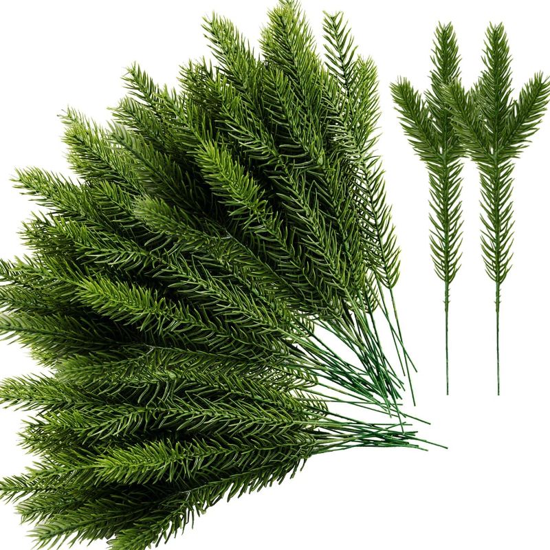 Photo 1 of Alpurple 45 Packs Artificial Pine Needles Branches Garland-10.2x2.5 Inch Green Plants Pine Needles,Fake Greenery Pine Picks for DIY Garland Wreath Christmas Embellishing and Home Garden Decoration
