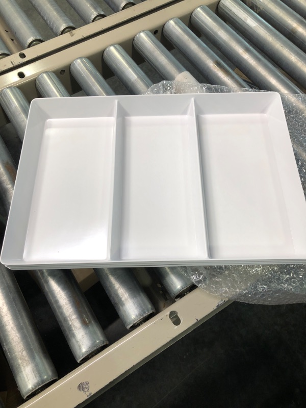 Photo 3 of 4 Pack, 16" x 11", 3-Section Large White Serving Trays Set - Reusable Plastic Serving Platters for Party Food, Cookie, Appetizer, Charcuterie, Snack, Dessert Display, Stackable Kitchen Dish, BPA Free