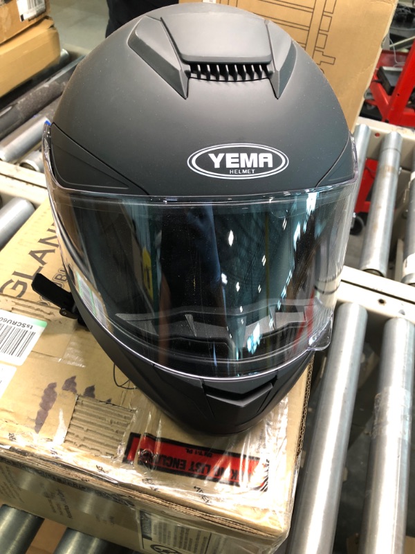 Photo 3 of Motorcycle Full Face Helmet DOT Approved - YEMA YM-831 Motorbike Street Bike Racing Crash Helmet with Sun Visor for Adult, Men and Women - Matte Black,Medium Matte Black Medium