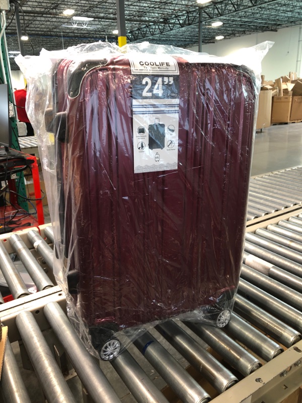 Photo 1 of Coolife Luggage Expandable(only 28") Suitcase PC+ABS Spinner 20in 24in 28in Carry on (wine wind new, M(24in)) wine wind new M(24in)