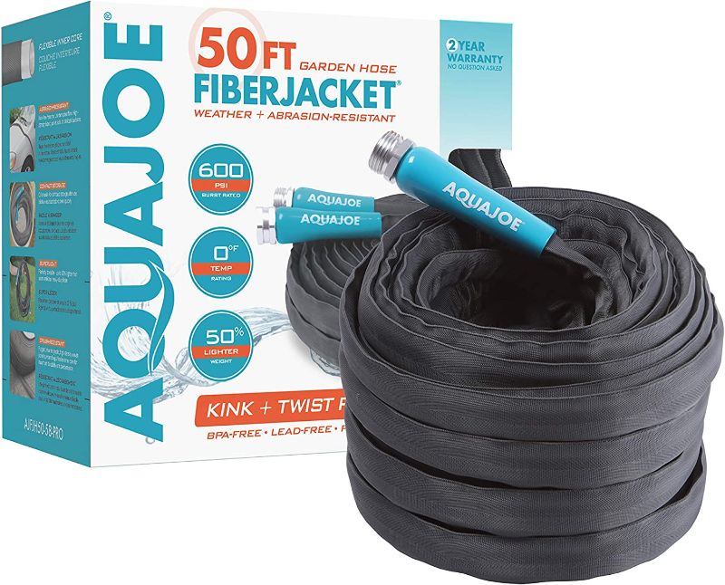 Photo 1 of Aqua Joe AJFJH50-58-PRO FiberJacket Non-Expanding Kink-Free Garden, RV, Marine and Camper Hose, Ultra-Lightweight, Drinking Water Safe, ft, 50-Feet x 5/8-Inch