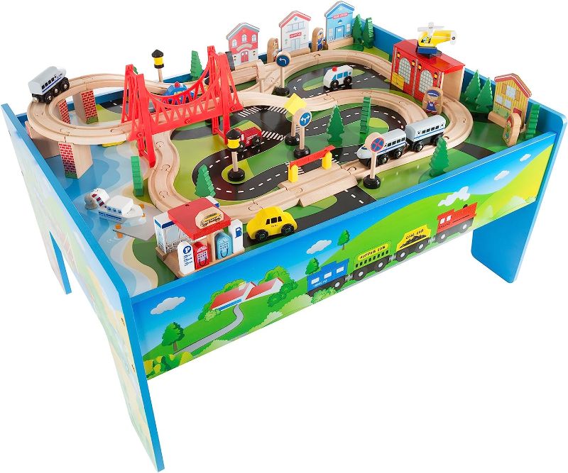 Photo 1 of FUNPENY Train Table Toys,Wooden Train Track Railway City Sets Table for Kids Toddlers