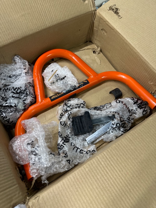 Photo 1 of Grand Pitstop Motorcycle Rear Paddock Stand with L-Cups + Fork Swingarm Spool, Heavy Duty Universal Cruiser & Sport Bike Lift Jack Stands with Skate Wheels Upto 990 lbs or 450 Kg, Dismantable, Orange Dismantable-Orange