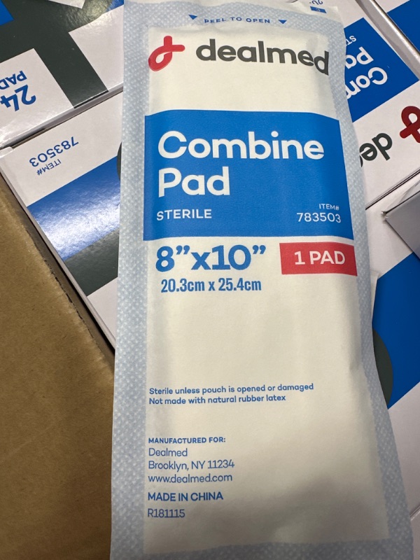Photo 1 of Dealmed 8" x 10" Sterile Abdominal (ABD) Combine Pads, Individually Wrapped, First Aid Wound Dressing, 24 Count (Pack of 15) 8” x 10” (Pack of 15)