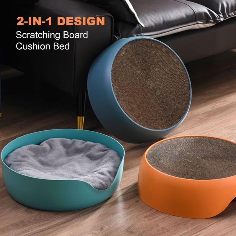 Photo 1 of Absob 2-in-1 Cat Scratcher Cardboard Cat Scratching Pad Round Scratch Couch Bed with Fluff Cushion 