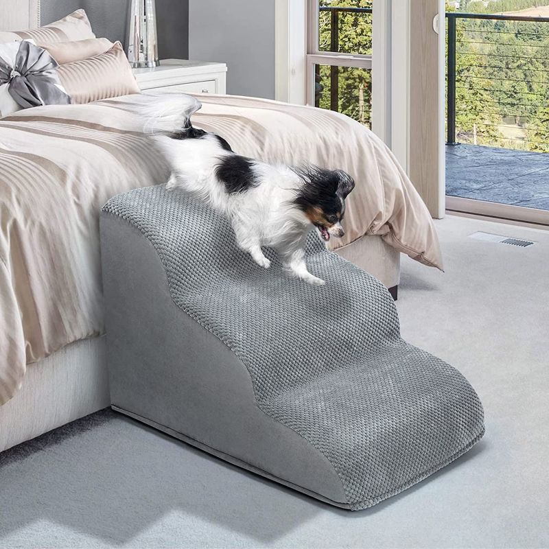 Photo 1 of 3 Steps Dog Ramp/Stairs for Beds and Couches,MOOACE Pet Stairs with Durable High Density Foam, Washable Cover and Pet Hair Remover Roller - Reduce Stress on Pet Joints/Easy to Walk