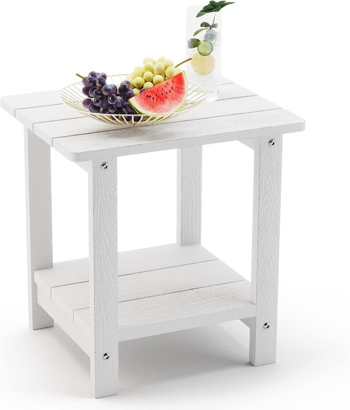 Photo 1 of Adirondack Outdoor Side Table, 2-Tier White Poly Patio End Table 